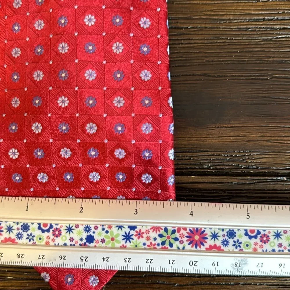 Ike Behar Red Tie with Flowers silk